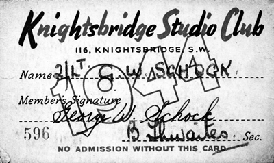 Bill's personal Knightsbridge Studio Club card, last seen in April of 1944. 